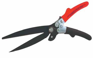 Pointed bottom blade easily pierces duct to start cut. Heavy duty wire cutter is located away from scissor blades. Thumb operated latch ensures that sharpened blade edges stay closed when not in use.