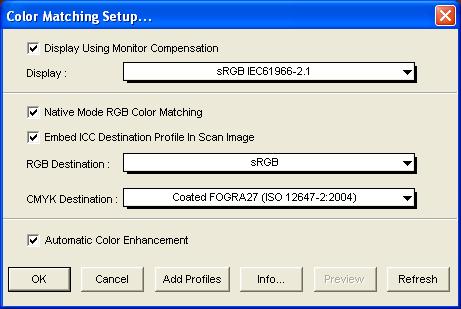 Next, you will be prompted to set up color matching for your scanner. If you are not sure about what to do, simply click the OK button to accept the settings.