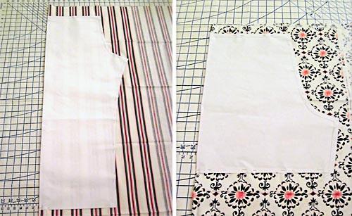 Cut around the pattern piece. 4. Slide your pattern piece down the folded fabric and place the long straight edge along the fold of the fabric again and pin in place.