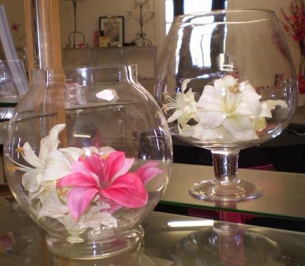 submerged flowers (pink, purple, white or green orchids, OR pink or