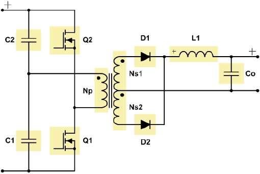 Half-Bridge Recommended for between 25W and 5W output V G1 V G2 n : 1 : 1 2 V DS1