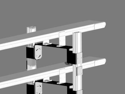Place upper tier support (F) onto lower base support (E). Slide tie brackets (Q) into lower base support. Tighten screws (P) to 146 in lbs (17 N m). Repeat for each multi tier stand.