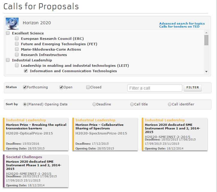 The Call refers to call for proposals on