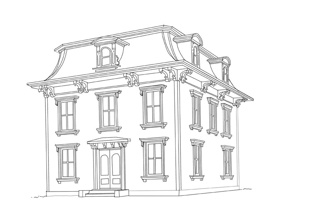 9] SECOND EMPIRE mansard roof (double-pitched hipped) molded cornices above