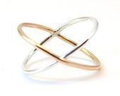 Silver and Gold X Ring - Smooth Material: Yellow Material: Argentium