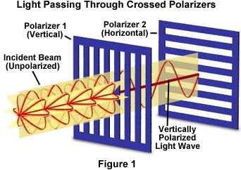 22) Light will not pass through a pair of polarizing lenses when their axes are. parallel. B. perpendicular. C. 45 degrees to each other. D. two of these. E. all of these.
