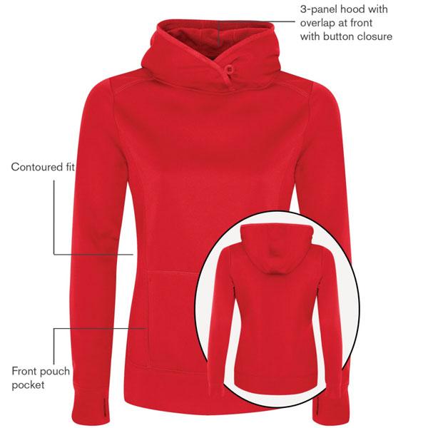 ATC WOMEN'S GAME DAY FLEECE HOODED SWEATSHIRT 9.3-oz, 100% anti-static polyester fleece. 3- panel unlined hood with no drawstring. Thumbhole at cuffs.