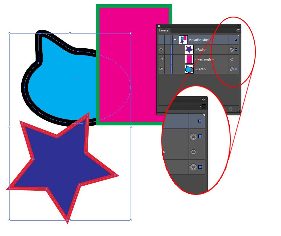 Selection via the Layers panel Shapes can also be selected directly from the