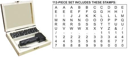 Interchangeable Steel Stamp Sets 112 Pieces For hand or machine use Made from special tool steel A fast easy solution for multi-character marking - in a simple stroke you can