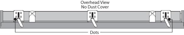 Then, remove the paper backing on one side of the hook and loop fasteners dots. Apply the dots to the installation bracket on each end of the shade as shown below.