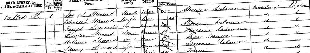 Joseph and Elizabeth Steward s 1871 Census Record Poplar, England County Record Group Folio Page Enumeration District Enumeration Date Middlesex RG10/584 12 April 2, 1871 Civil Parish (or Township)