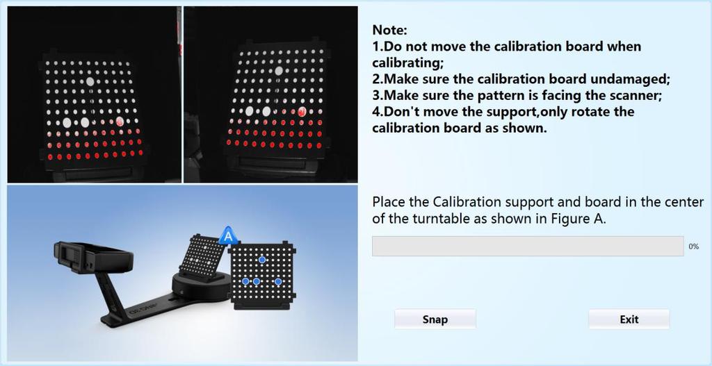 Calibration Click Calibrate to enter the interface of calibrate. The interface of calibrate: Calibrating your scanner is important in order to get accurate scan results.