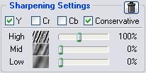 Select color channels where sharpening should be applied Use checkboxes in the Sharpening Settings box. If the working color space is RGB, then all color channels should typically be processed.