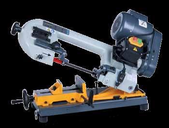 allowing angular saw cuts Scale good read for angle adjustment Infeed adjustable by means of a spring Saw band tension at the front adjustable via handwheel Protective switch for the belt cover