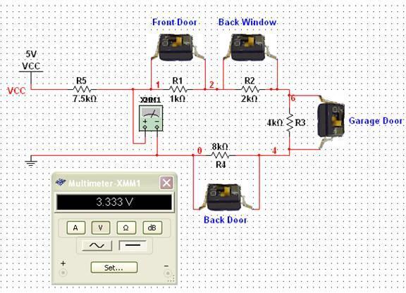 Page 9 of 19 Figure 9. Multisim Smart Sensor Design To view the circuit operation, click on Run and open (1) and close (0) each switch, one at a time, using the mouse cursor.