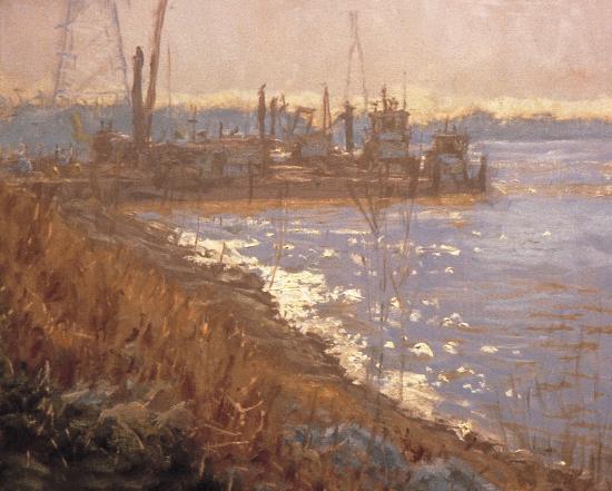 Plate # 2: Docked barge tugs in hazy morning light. It seems to me that the present day man, with all his reverence for the old master, is interested in seizing other qualities, far more fleeting.