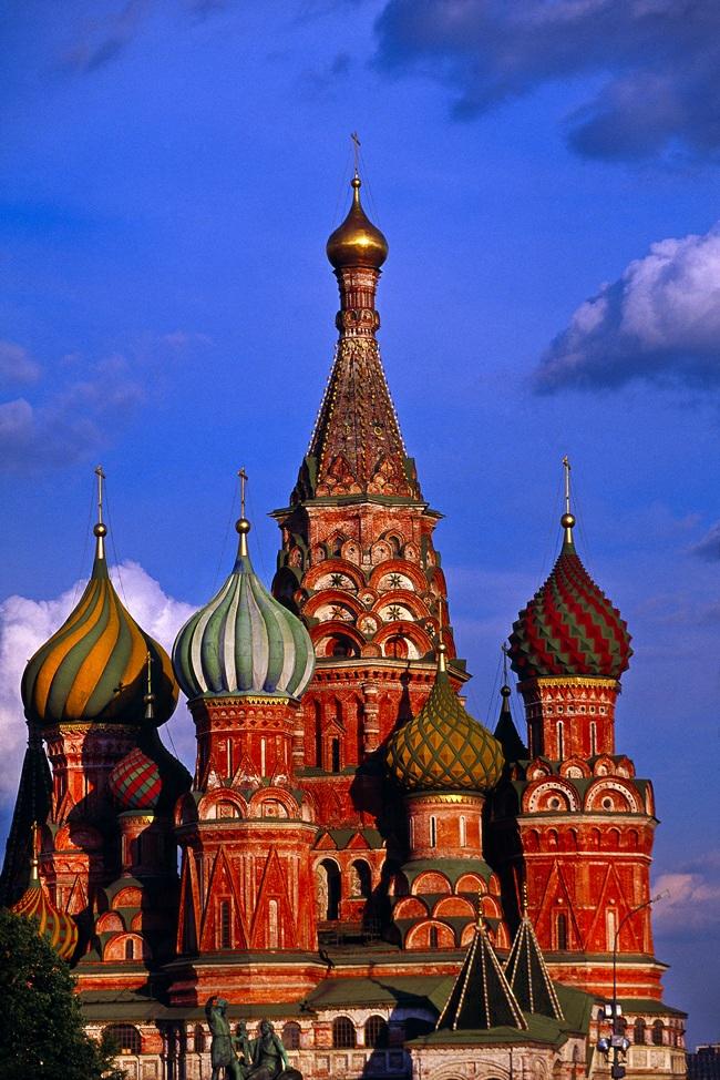 Blaine Harrington St. Basil's Cathedral in Red Square, Moscow, late afternoon on a blue-sky day. "Sometimes the conditions are just right the time, weather and light.