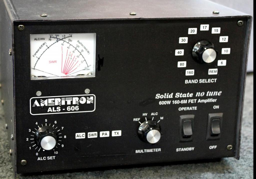 Ameritron ALS-606 600-Watt 160-6 Meter T-MOSFET AMPLIFIER The Ameritron ALS-606 is 600-watt nominal output, 160- through 6-meter amateur radio band, solid-state amplifier.