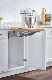 Soft-Close Mixer Lift Kits Silver lift: - Designed for 18 face frame base cabinets - 1-1/2 thick Maple shelf Orion gray lift: - Designed for 18 full access base cabinets - 1-1/2 thick Walnut shelf