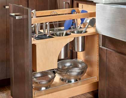 8,388,076) Adjustable shelf rear wall for added stability Adjustable rub bushings that prevent side to side movement Knife block features flex rod technology that adjusts to securely hold knives