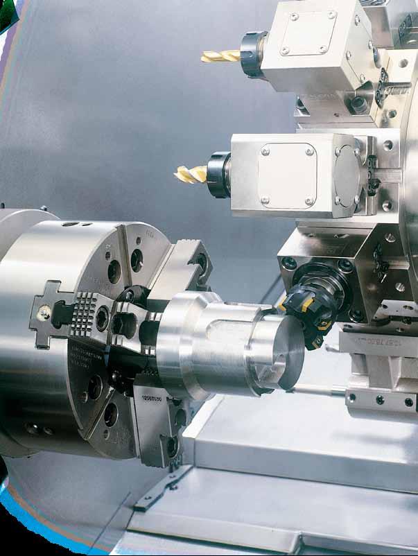 Combined turn and mill operations at high power. Rotary tools, C-axis and Y-axis The M model is equipped with a servo turret and C-axis allowing turn and mill operations.
