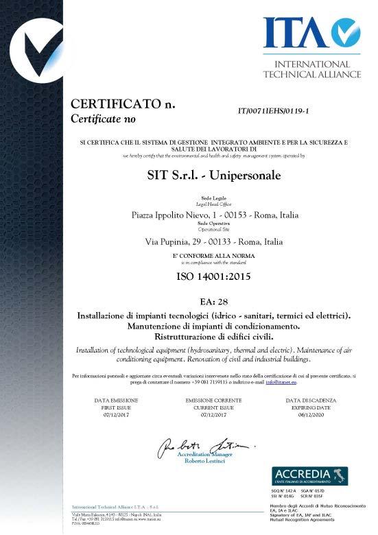 IT/0071IEHS/0119-2 - certificate assessed according to the provisions of the document EA3/13 M:2016 - Integrated Environmental, Health and Safety Management