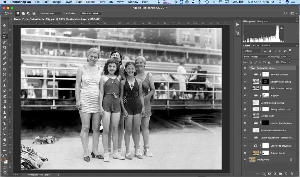 You can see the restored image below, and all the different layers that were used to restore the various issues.