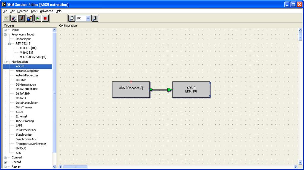Figure 2.6: ADS-B extraction Session To define the parameters for the ADS-BDecoder module, refer to the DHM User Manual.