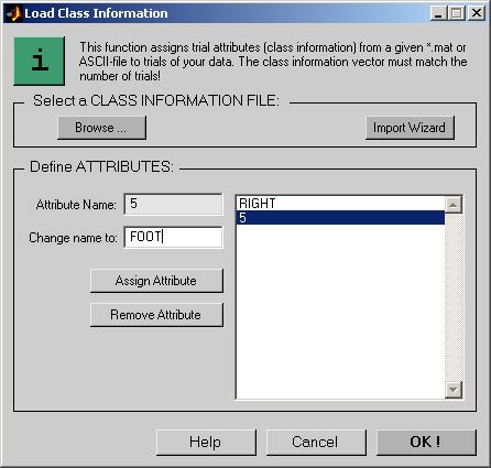 5. Select the new-loaded attribute 4, enter the attribute name RIGHT and click Assign Attribute. Click on 5 and assign the name FOOT.