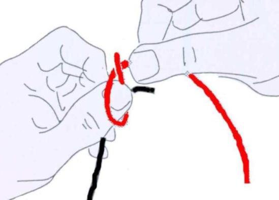 3. 4. A loop is made with the tie thread