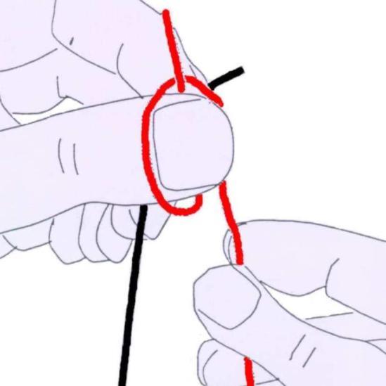 down against the thumb to hold the loop in