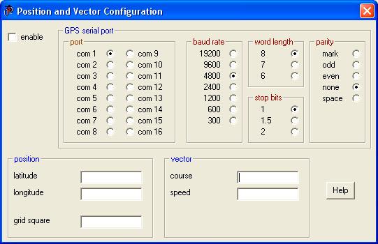 Position & Vector Settings The Position & Vector tab provides settings whose values can be transmitted by associated macros, and optionally enables these settings to be updated by a NMEA-compliant