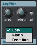 4. Select Poly or Mono in the Amplifier section, depending on if you d like the Vocoder to be monophonic or polyphonic. 5.