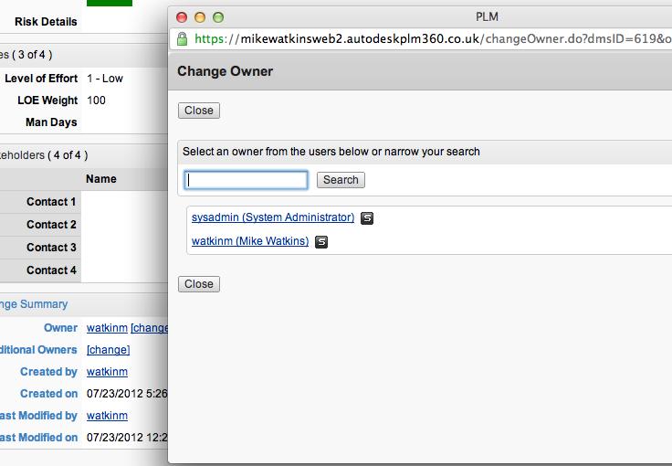 4. In the Change Owner dialog box, select a user or search for one.