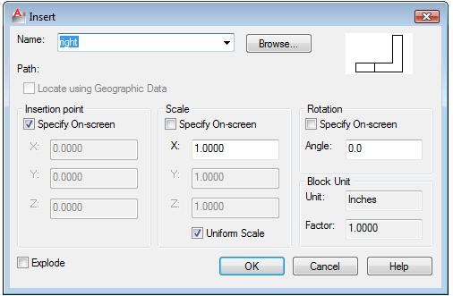 Select the Insert tool on the Block panel again to insert the Right side view. Select right from the Name list box on the Insert window and hit OK (Figure 15.21). Figure 15.