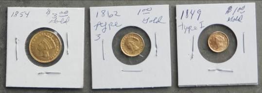 1854 $3.00 Gold Coin 1849 $1.00 Type 1 Gold Coin 1862 $1.