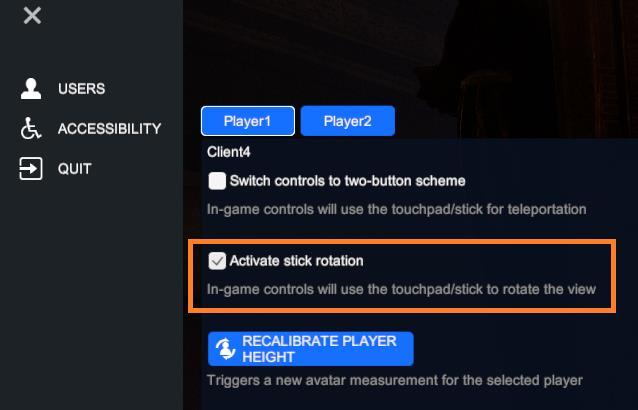 Activate stick rotation: in-game controls will allow camera rotation by using the touchpad/stick.