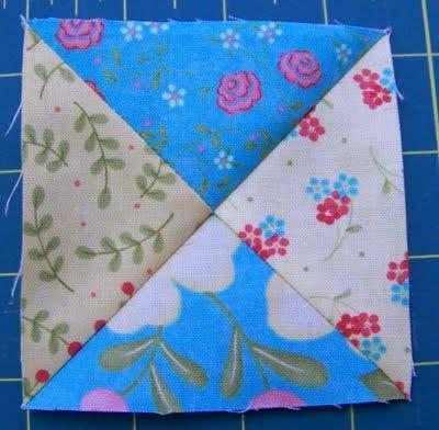 Sew each large blue and yellow triangles to a