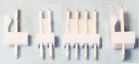 You will use Molex headers to connect wires from the switches, battery and motors. The header connects to another type of Molex connector (not shown), which contains the wires.