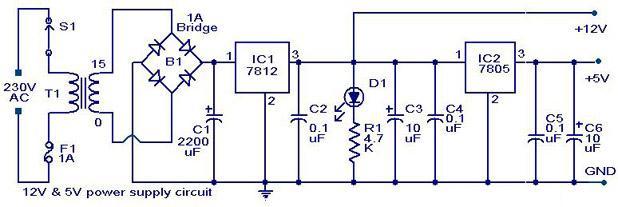 3.8 Power supply 3.8.1 Circuit Diagram This signal is sent to the microcontroller which decodes the signal and performs the corresponding action for the respected output.