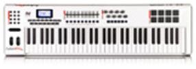 buttons, backlit LCD screen, built-in USB bus-powered MIDI interface including standard MIDI In and Out jacks, 20 non-volatile memory locations; Axiom 49-49-key velocity-sensitive semi-weighted