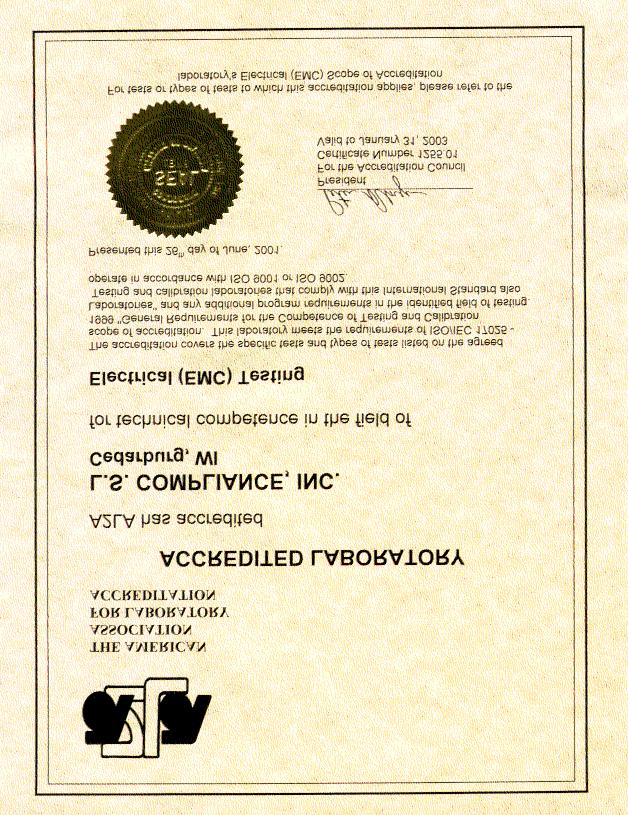 2. A2LA Certificate of