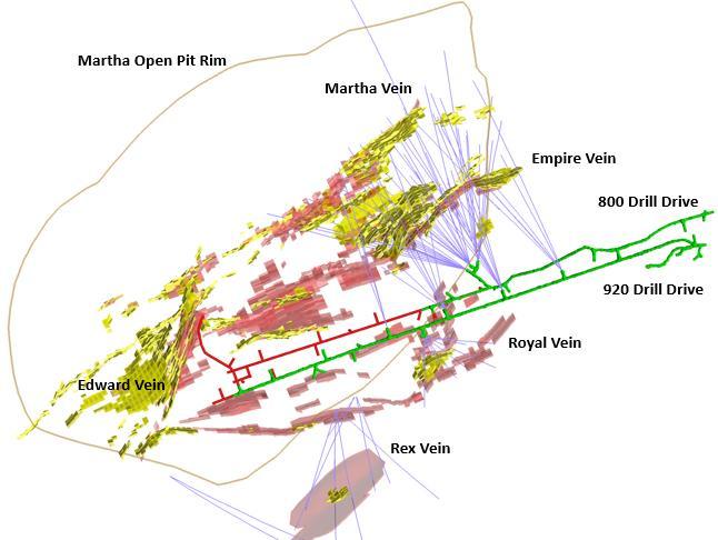 Figure 2 Plan View showing drill holes (August 2018 to April 2018 end) within the Martha vein system