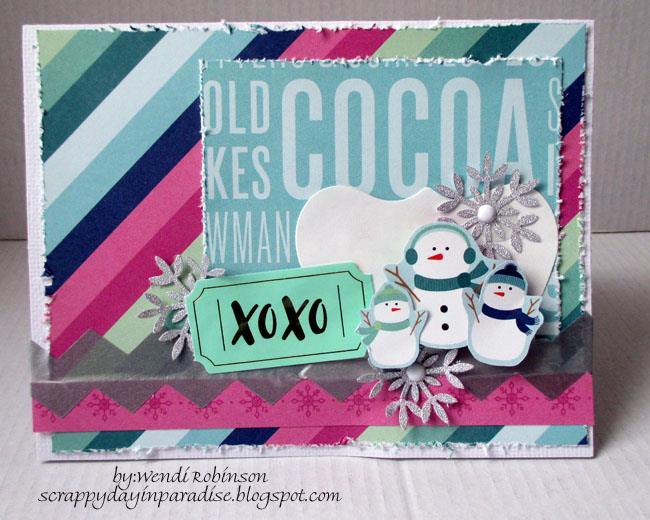 Finished size: 5 ½ x 4 ¼ XOXO Pebbles Winter Wonderland 1. Cut White Cardstock to 5 ½ x 8 ½ and fold in half to create card base 2.