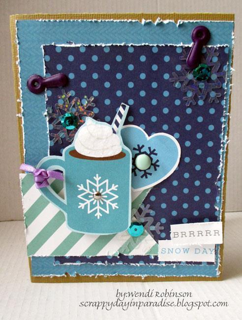 Finished size: 4 ¼ x 5 ½ Brrr Snow Day Pebbles Winter Wonderland 1. Cut Caramel Cardstock to 8 ½ x 5 ½ and fold in half to create card base 2.