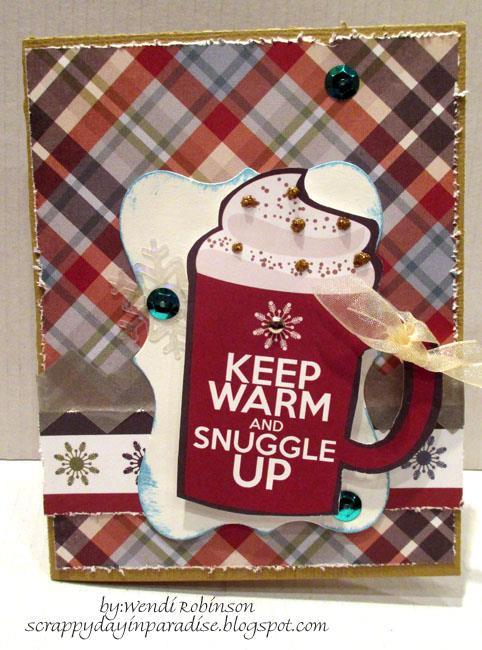 Finished size: 4 ¼ x 5 ½ Keep Warm Simple Stories Snow Patrol 1. Cut Caramel Cardstock to 8 ½ x 5 ½ and fold in half to create card base 2.