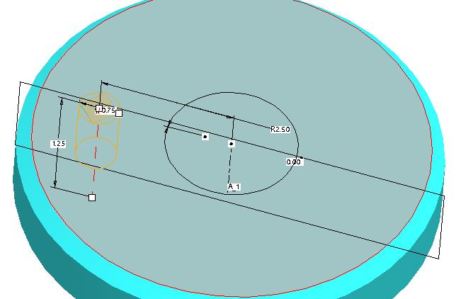 The radial hole referenced 6. To place the second reference, drag the second reference handle to the Top datum plane.
