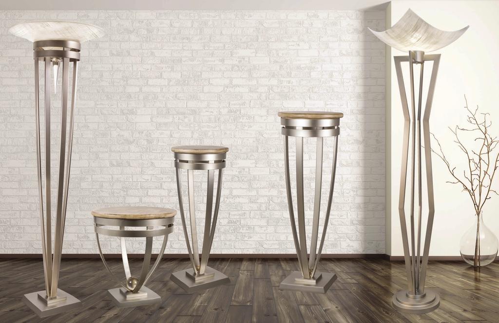 TALENT COLLECTION Independent Too 810081 72 H x 26 Dia. Silver Jacobean Finish Etched Acrylic Shade 18 x 18 Shade Recurrence 810981 72 H Silver Jacobean Finish Etched Acrylic Shade 22 Dia.
