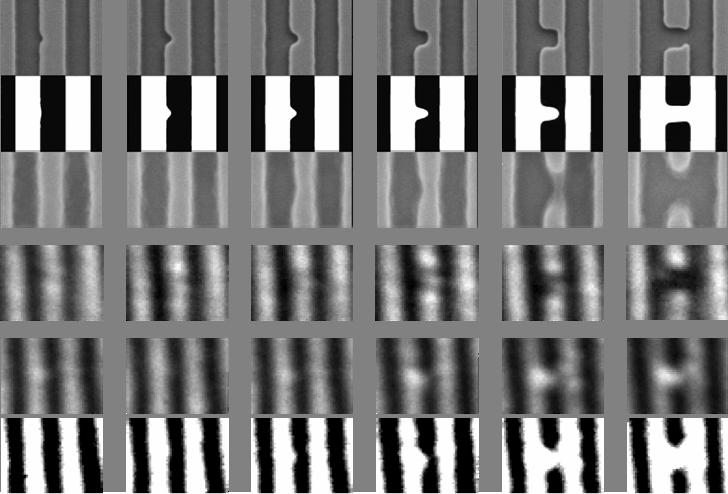 Comparing Printing, Simulation, and Actinic Imaging Programmed bright absorber defects. 300 nm half-pitch (mask) 50-nm (5x wafer equiv.