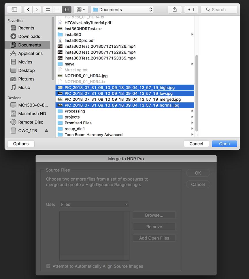 Once you have selected Merge to HDR Pro under File, you ll be presented with a dialog to select your files.